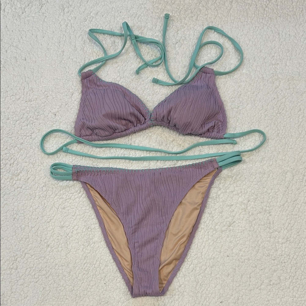 Cupshe Pastel Swirl Lavender Bikini Set size XL Beach Swim Summer